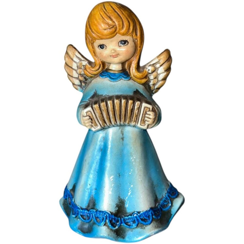 Vintage 1960s Paper Mache Angel Playing Accordion Christmas Figurine